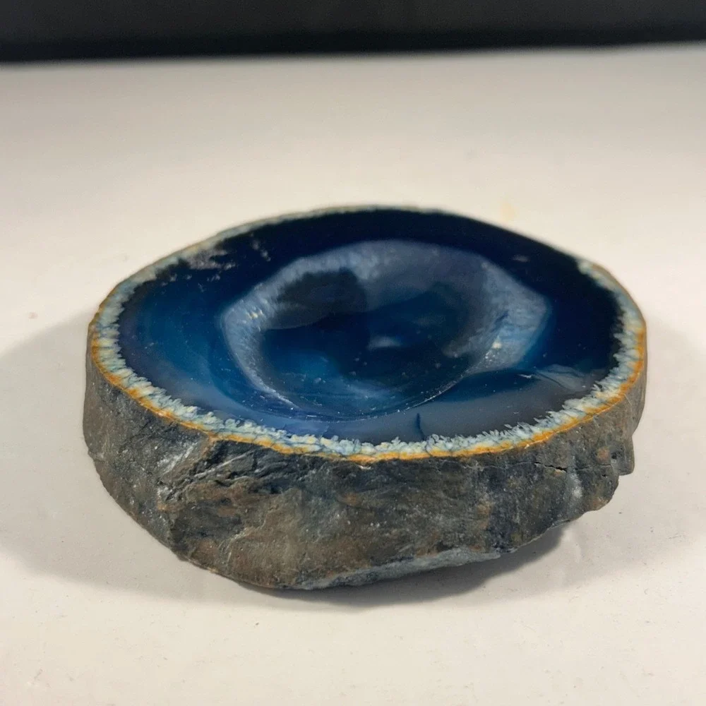 Blue Agate Geode Polished Crystal Stone Spoon Rest / Trinket Dish